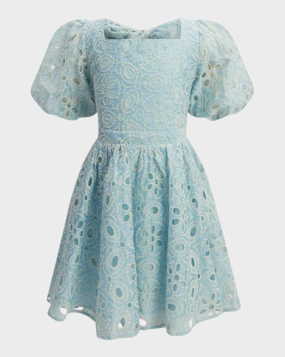 Girl's Margo Puff-Sleeve Broderie Mini Dress, Size 4-